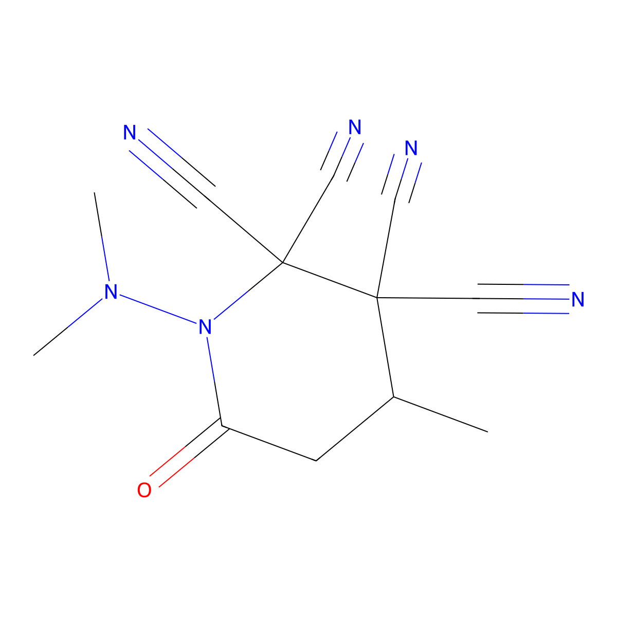 1-(Dimethylamino)-4-methyl-6-oxopiperidine-2,2,3,3-tetracarbonitrile molecular structure, CAS 132797-08-1