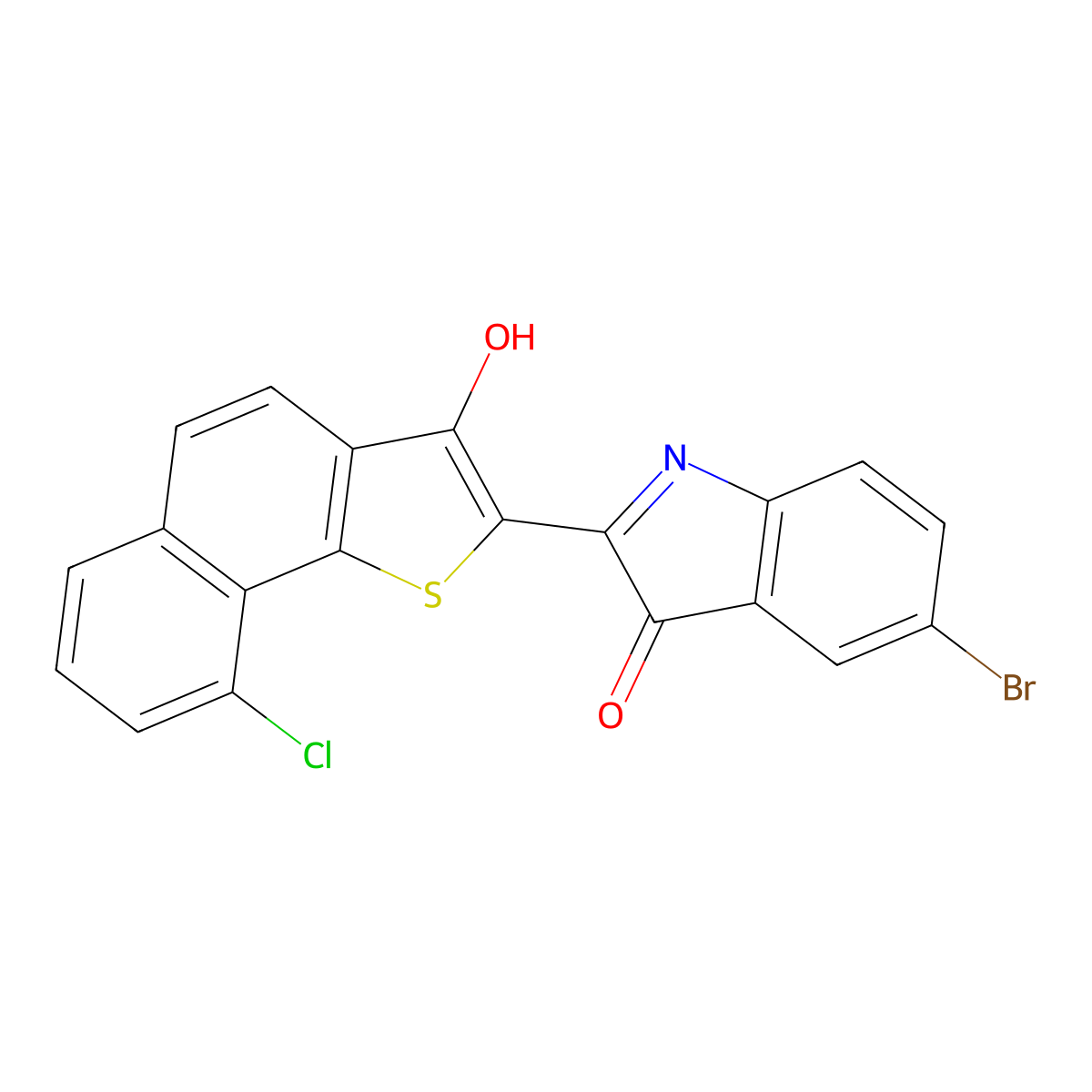 3H-Indol-3-one, 5-bromo-2-(9-chloro-3-oxonaphtho(1,2-b)thien-2(3H)-ylidene)-1,2-dihydro- molecular structure, CAS 1328-19-4