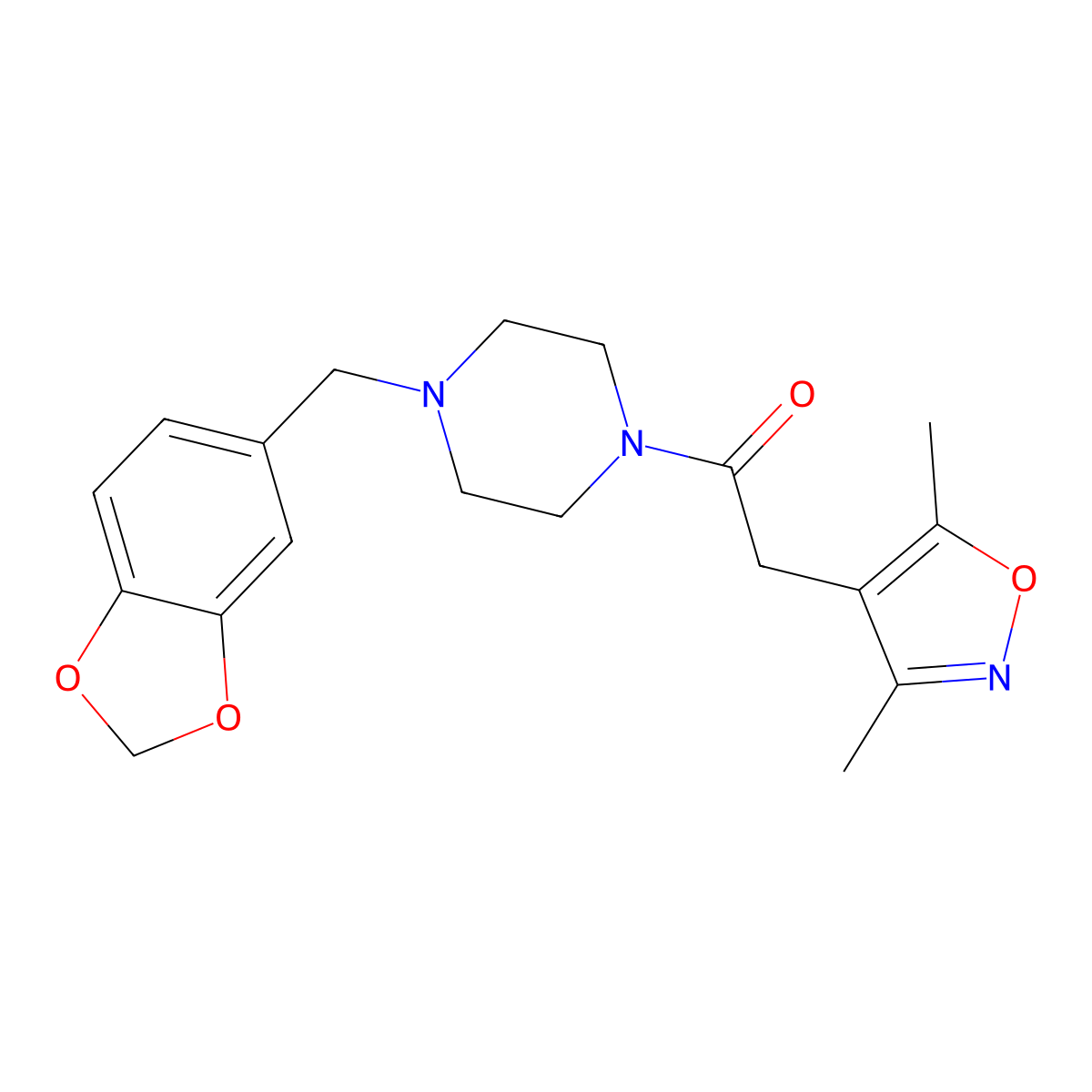 1-[4-(1,3-Benzodioxol-5-ylmethyl)piperazin-1-yl]-2-(3,5-dimethyl-1,2-oxazol-4-yl)ethanone molecular structure, CAS 1328216-72-3