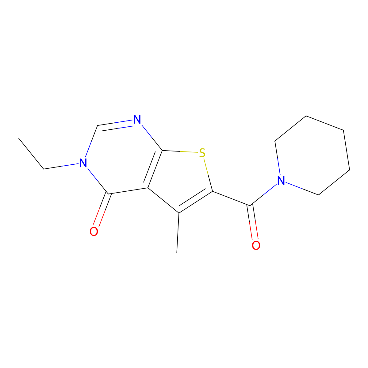 3-ethyl-5-methyl-6-(piperidine-1-carbonyl)-3H,4H-thieno[2,3-d]pyrimidin-4-one molecular structure, CAS 1328274-11-8