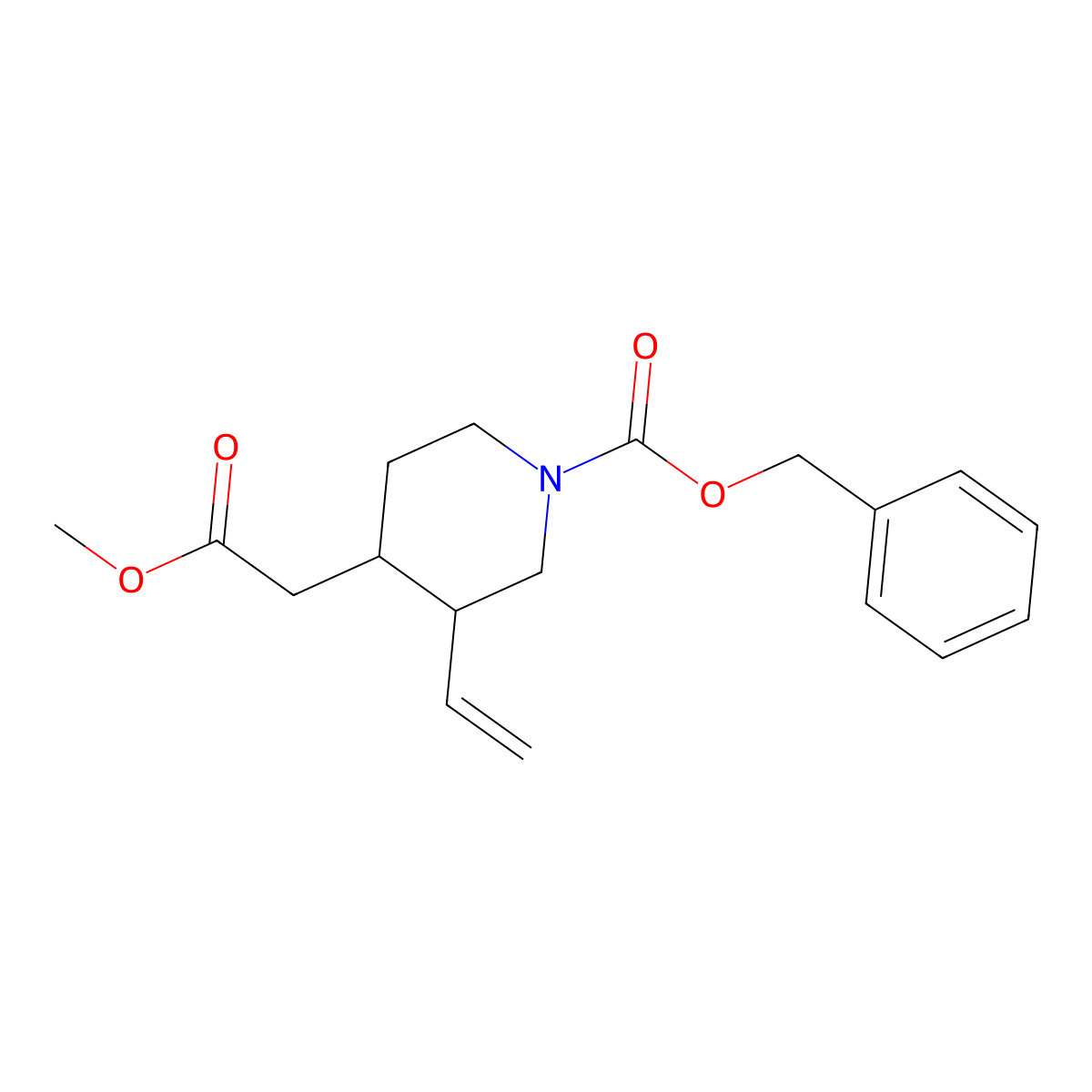 benzyl (3R,4S)-3-ethenyl-4-(2-methoxy-2-oxoethyl)piperidine-1-carboxylate molecular structure, CAS 132846-06-1