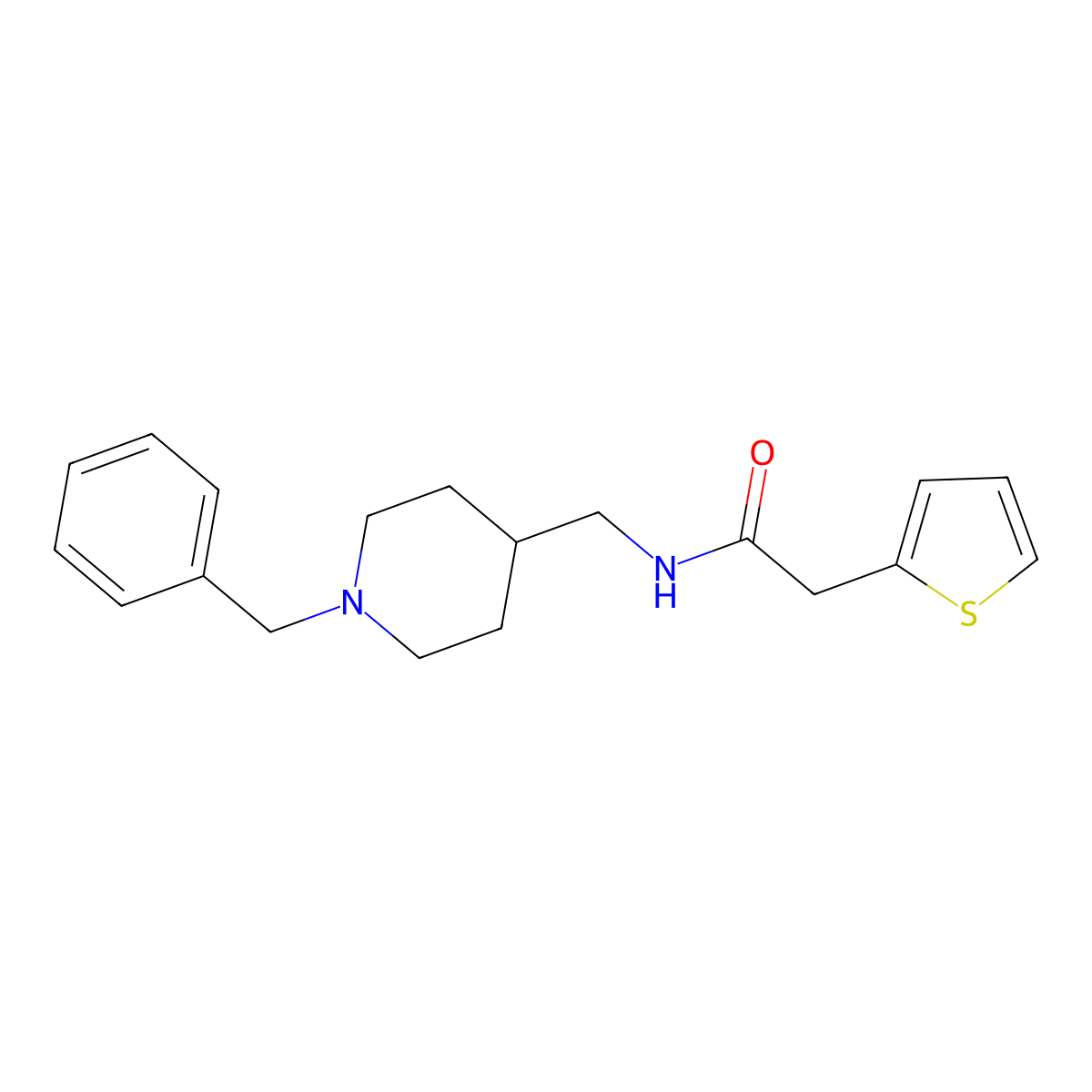 N-[(1-benzylpiperidin-4-yl)methyl]-2-(thiophen-2-yl)acetamide molecular structure, CAS 132863-48-0
