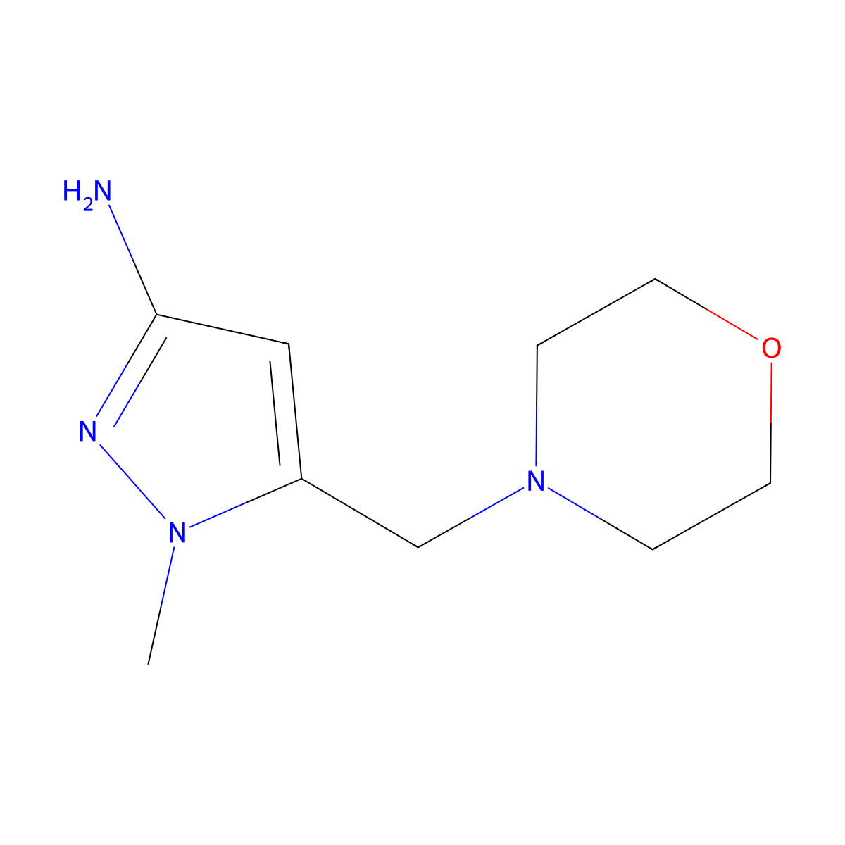 1-methyl-5-(morpholin-4-ylmethyl)-1H-pyrazol-3-amine molecular structure, CAS 1328640-42-1