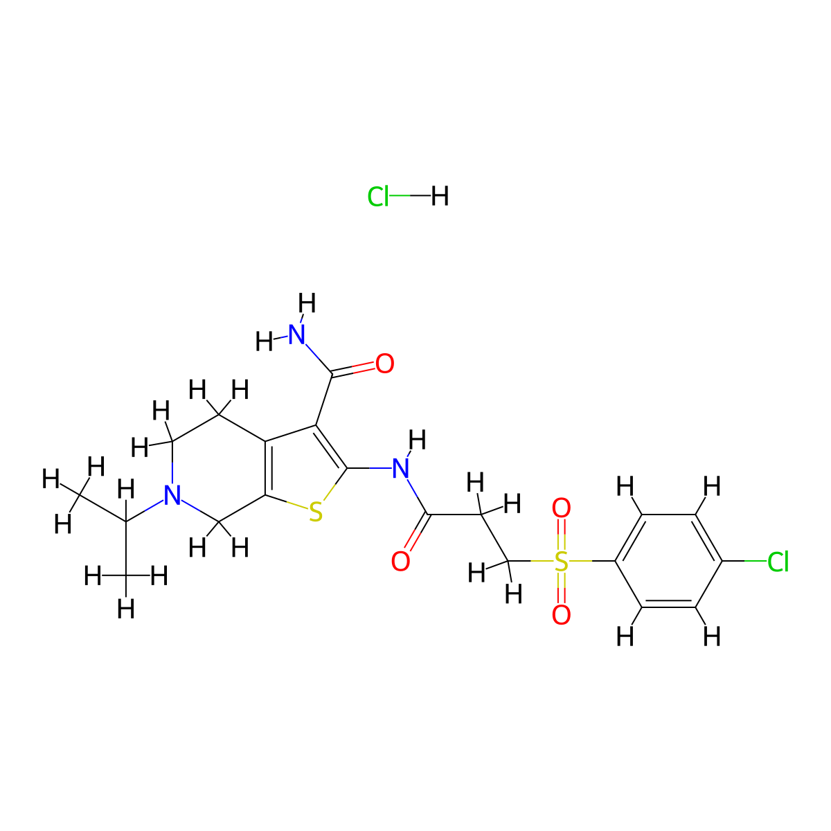 2-(3-((4-Chlorophenyl)sulfonyl)propanamido)-6-isopropyl-4,5,6,7-tetrahydrothieno[2,3-c]pyridine-3-carboxamide hydrochloride molecular structure, CAS 1328654-44-9