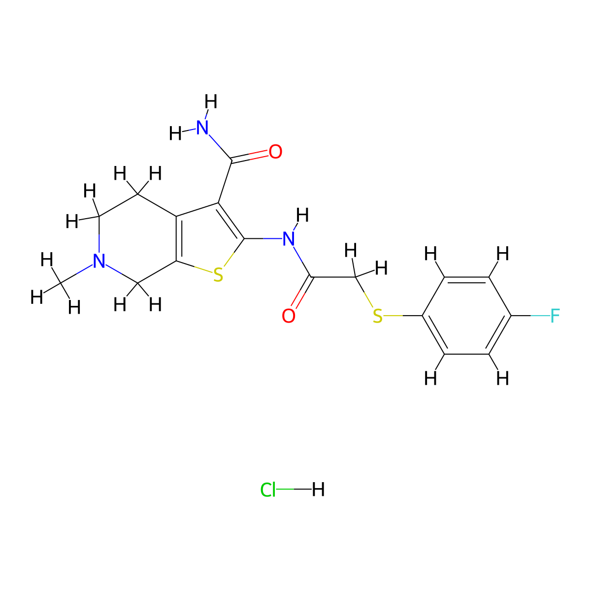 2-(2-((4-Fluorophenyl)thio)acetamido)-6-methyl-4,5,6,7-tetrahydrothieno[2,3-c]pyridine-3-carboxamide hydrochloride molecular structure, CAS 1328654-50-7