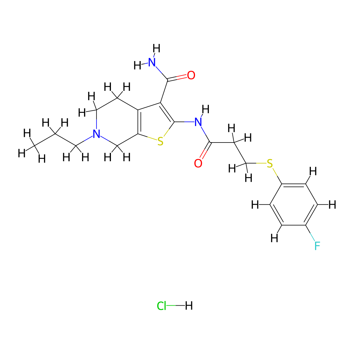 2-(3-((4-Fluorophenyl)thio)propanamido)-6-propyl-4,5,6,7-tetrahydrothieno[2,3-c]pyridine-3-carboxamide hydrochloride molecular structure, CAS 1328654-54-1