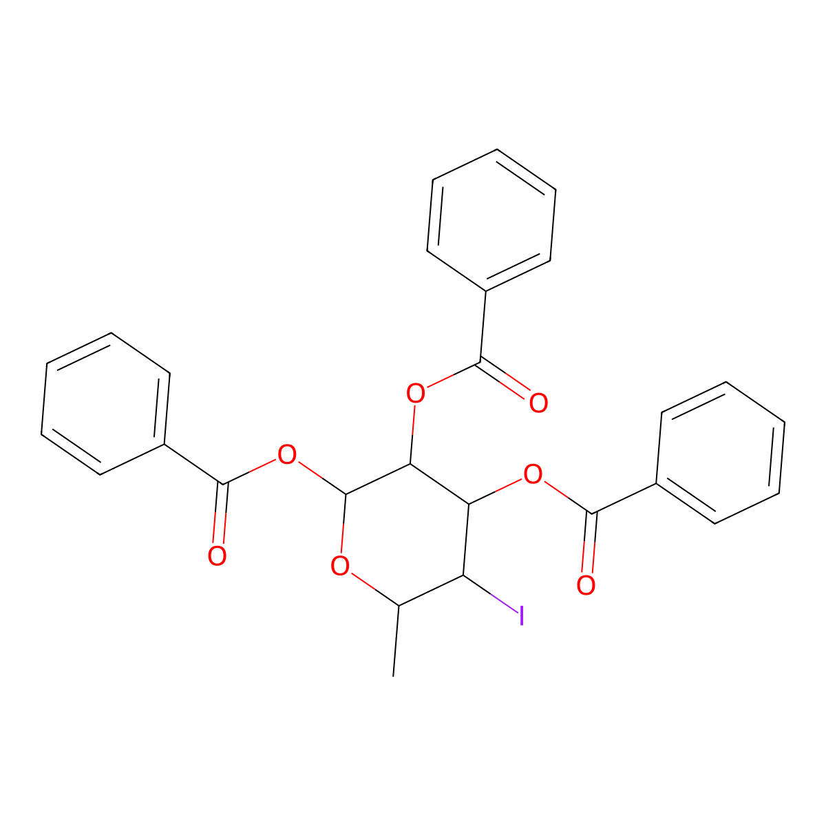 (2,3-Dibenzoyloxy-5-iodo-6-methyloxan-4-yl) benzoate molecular structure, CAS 132867-78-8