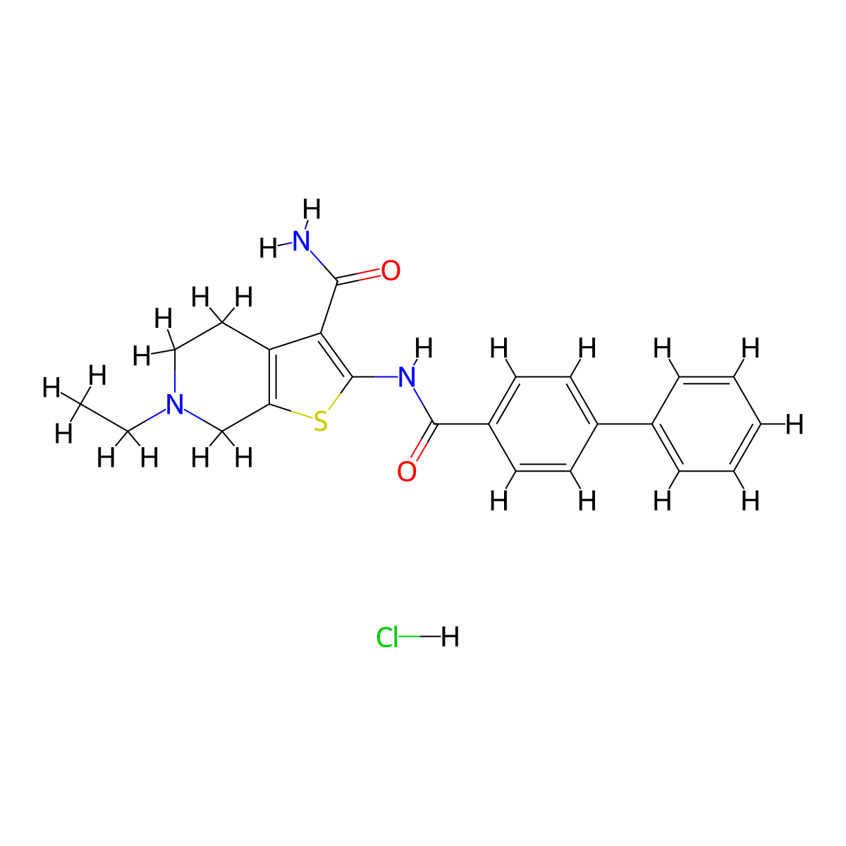 2-([1,1'-Biphenyl]-4-ylcarboxamido)-6-ethyl-4,5,6,7-tetrahydrothieno[2,3-c]pyridine-3-carboxamide hydrochloride molecular structure, CAS 1328671-11-9