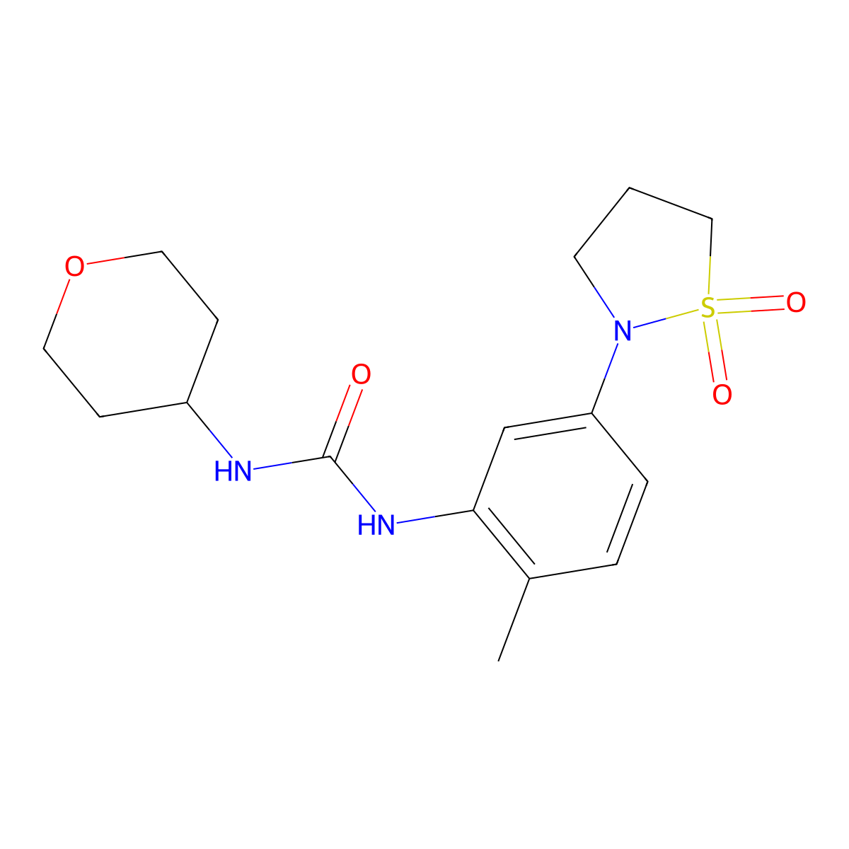 1-(5-(1,1-dioxidoisothiazolidin-2-yl)-2-methylphenyl)-3-(tetrahydro-2H-pyran-4-yl)urea molecular structure, CAS 1328690-43-2