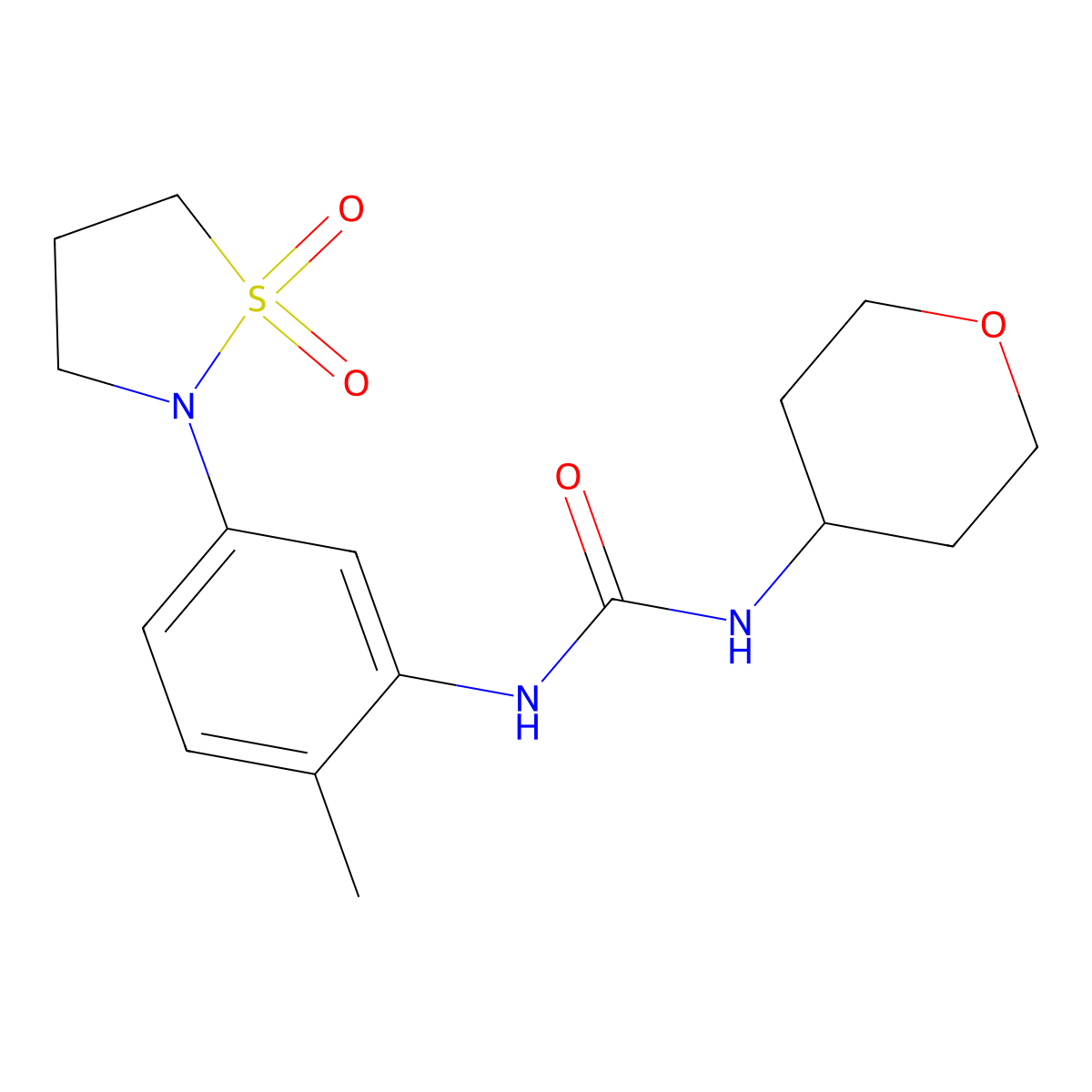 1-(5-(1,1-dioxidoisothiazolidin-2-yl)-2-methylphenyl)-3-(tetrahydro-2H-pyran-4-yl)urea molecular structure, CAS 1328690-43-2