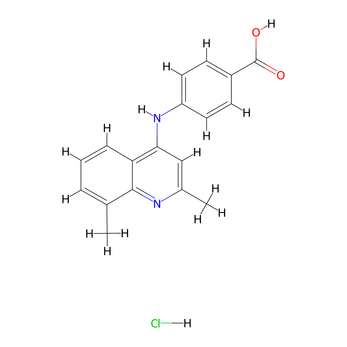 4-((2,8-Dimethylquinolin-4-yl)amino)benzoic acid hydrochloride molecular structure, CAS 132886-82-9