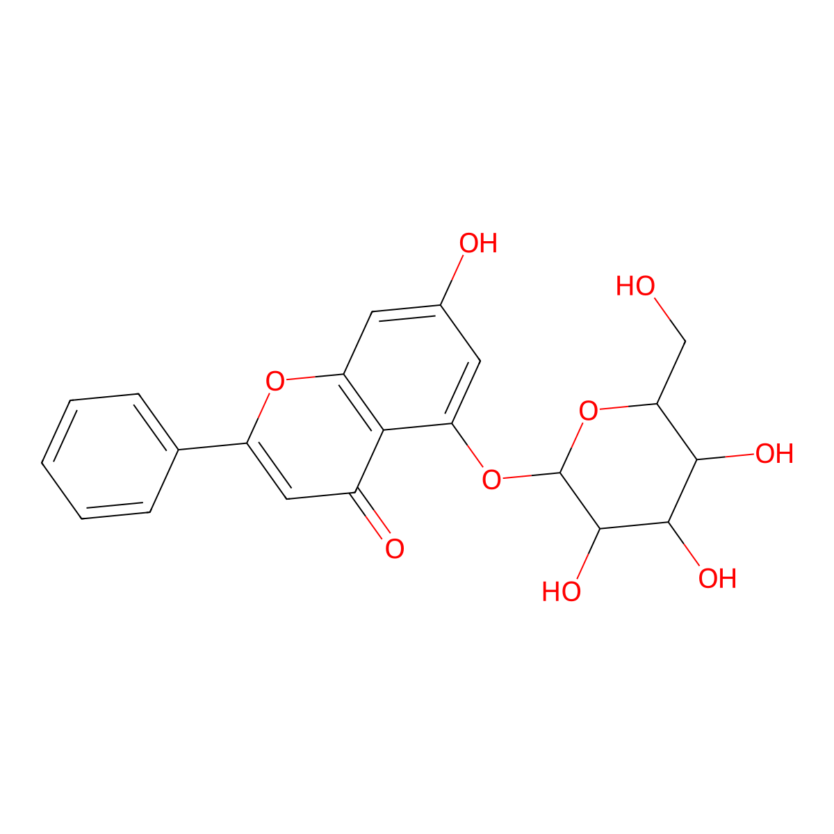 5-(beta-D-Glucopyranosyloxy)-7-hydroxy-2-phenyl-4H-1-benzopyran-4-one molecular structure, CAS 1329-10-8