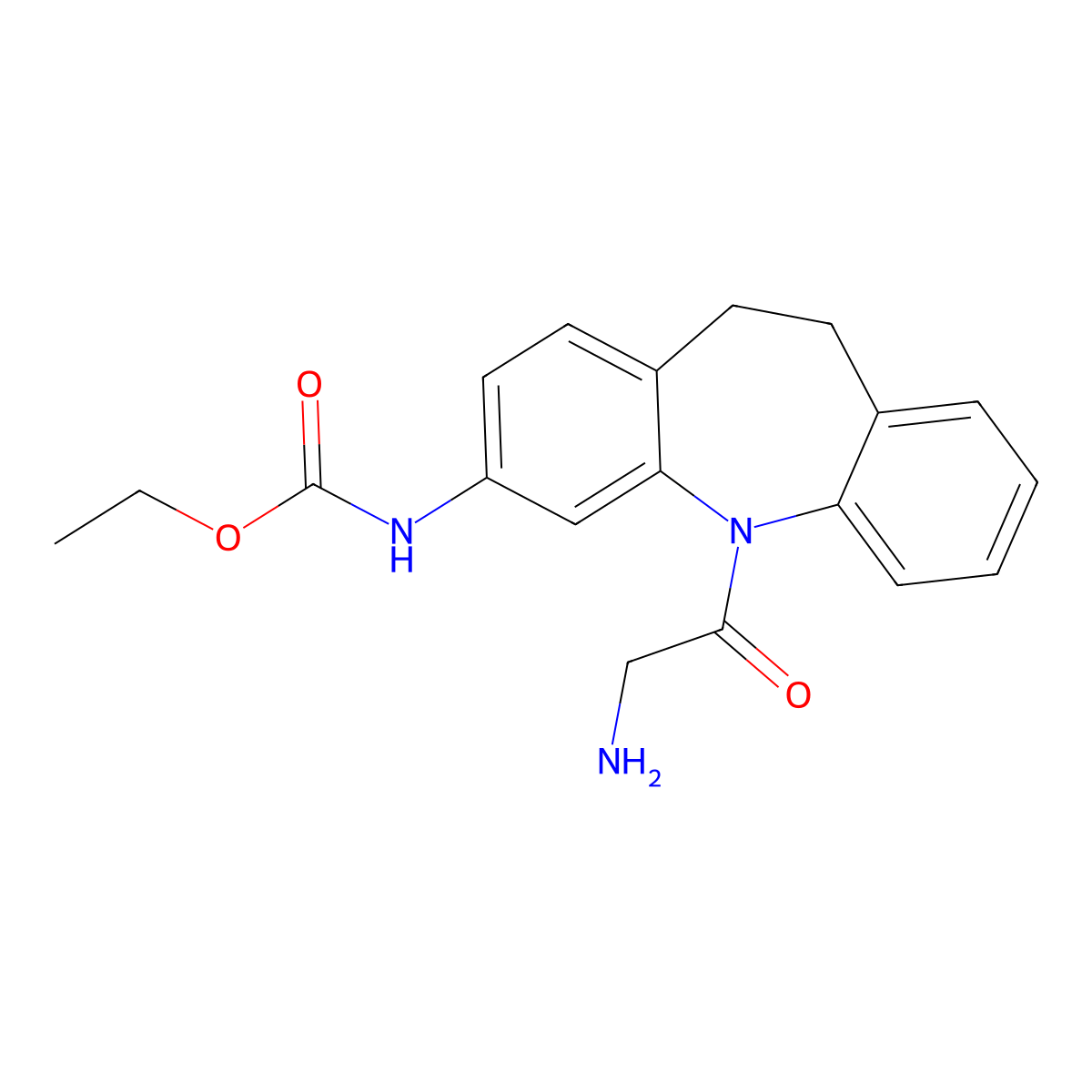 Carbamic acid, (5-(aminoacetyl)-10,11-dihydro-5H-dibenz(b,f)azepin-3-yl)-, ethyl ester molecular structure, CAS 132900-42-6