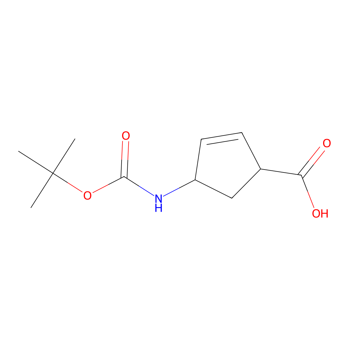 trans-(1S,4S)-4-Boc-amino-2-cyclopentene-1-carboxylic acid molecular structure, CAS 1329035-82-6
