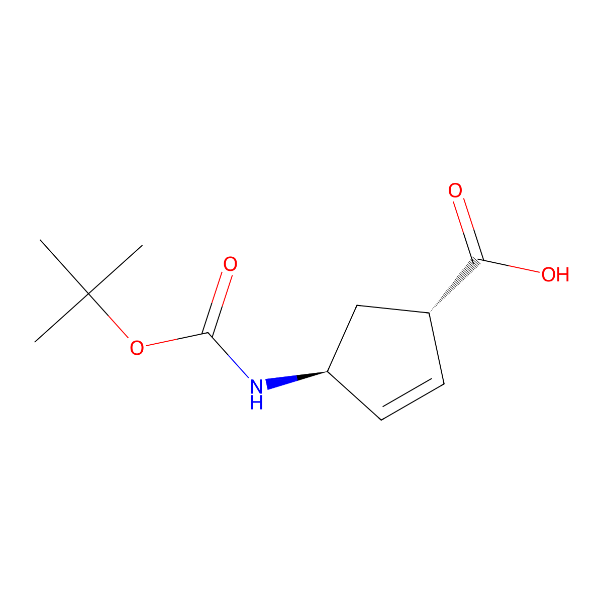 trans-(1S,4S)-4-Boc-amino-2-cyclopentene-1-carboxylic acid molecular structure, CAS 1329035-82-6
