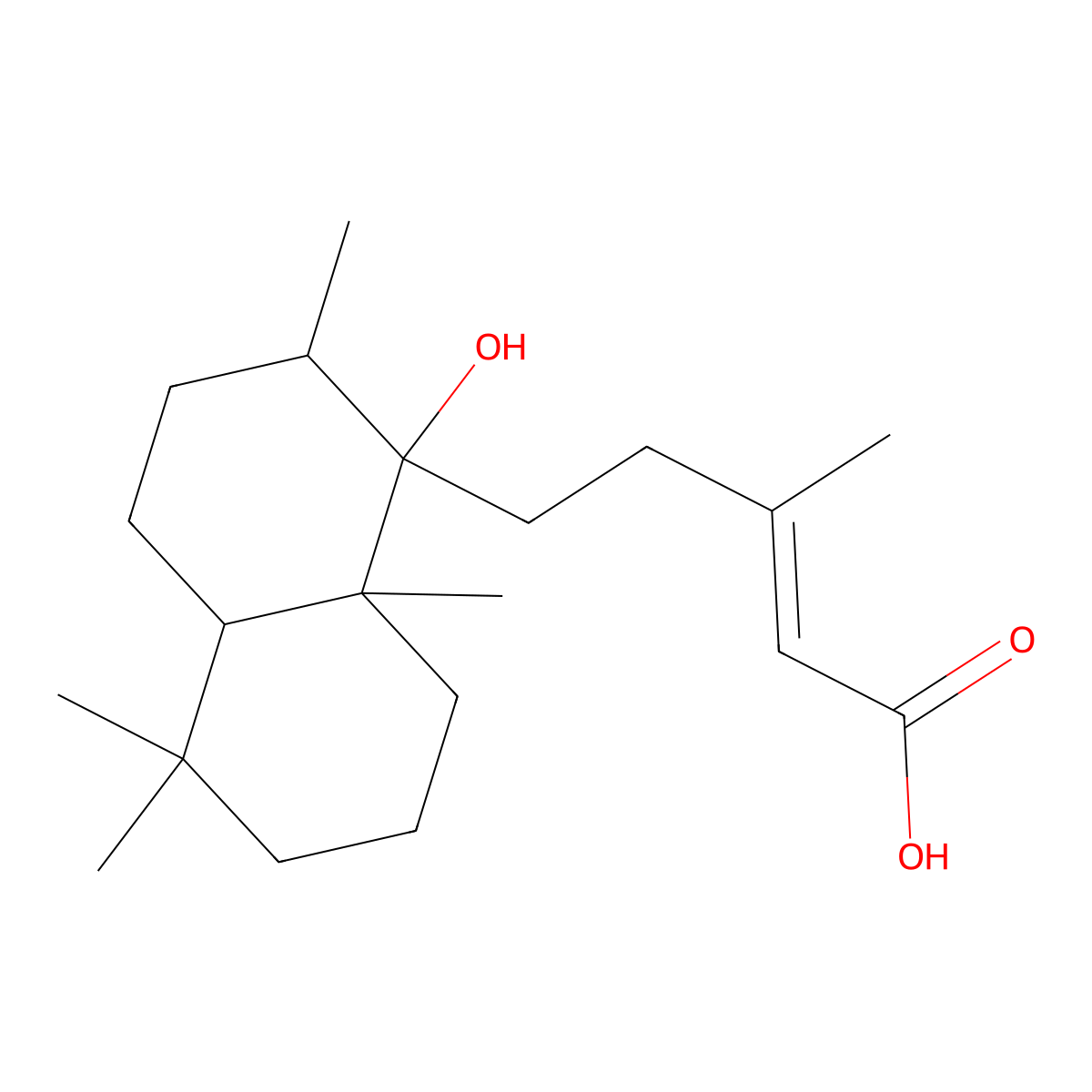 5-(1-hydroxy-2,5,5,8a-tetramethyl-3,4,4a,6,7,8-hexahydro-2H-naphthalen-1-yl)-3-methylpent-2-enoic acid molecular structure, CAS 132915-47-0