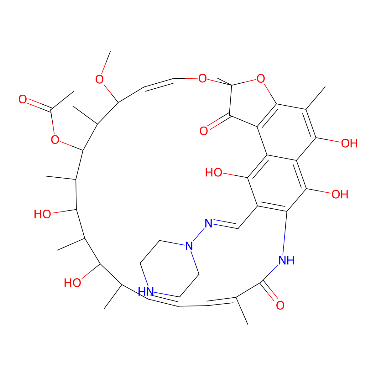 [(7S,11S,12R,13S,14R,15R,16R,17S,18S)-2,15,17,27,29-pentahydroxy-11-methoxy-3,7,12,14,16,18,22-heptamethyl-6,23-dioxo-26-(piperazin-1-yliminomethyl)-8,30-dioxa-24-azatetracyclo[23.3.1.14,7.05,28]triaconta-1(29),2,4,9,19,21,25,27-octaen-13-yl] acetate molecular structure, CAS 13292-45-0