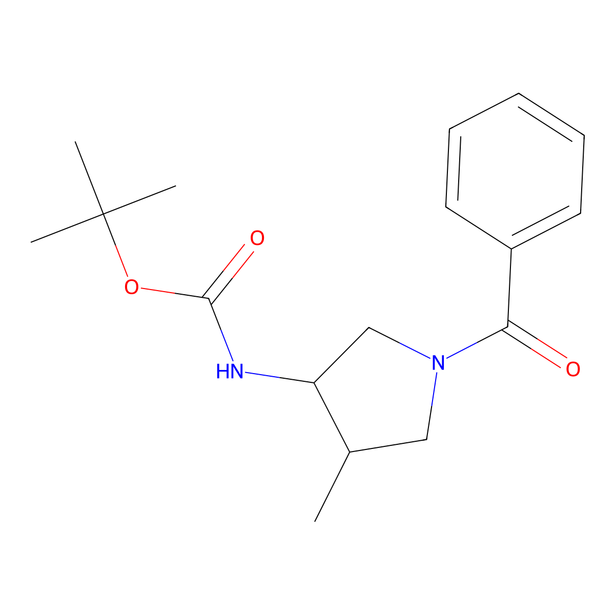Carbamic acid, (1-benzoyl-4-methyl-3-pyrrolidinyl)-, 1,1-dimethylethyl ester, trans- molecular structure, CAS 132920-85-5
