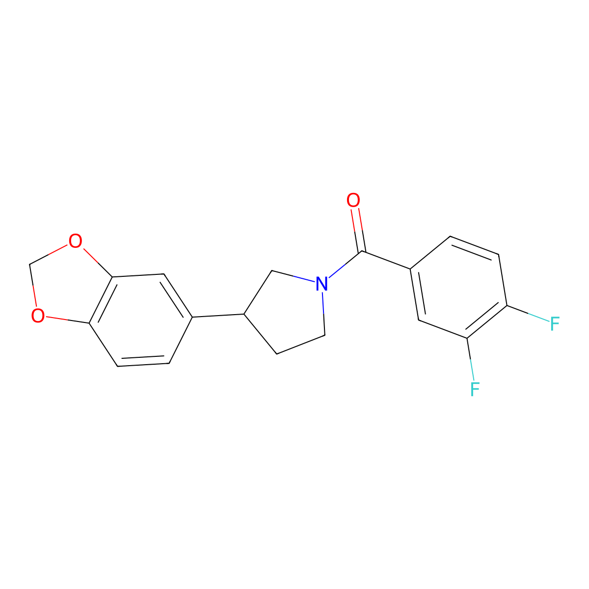 (3-(Benzo[d][1,3]dioxol-5-yl)pyrrolidin-1-yl)(3,4-difluorophenyl)methanone molecular structure, CAS 1329251-58-2