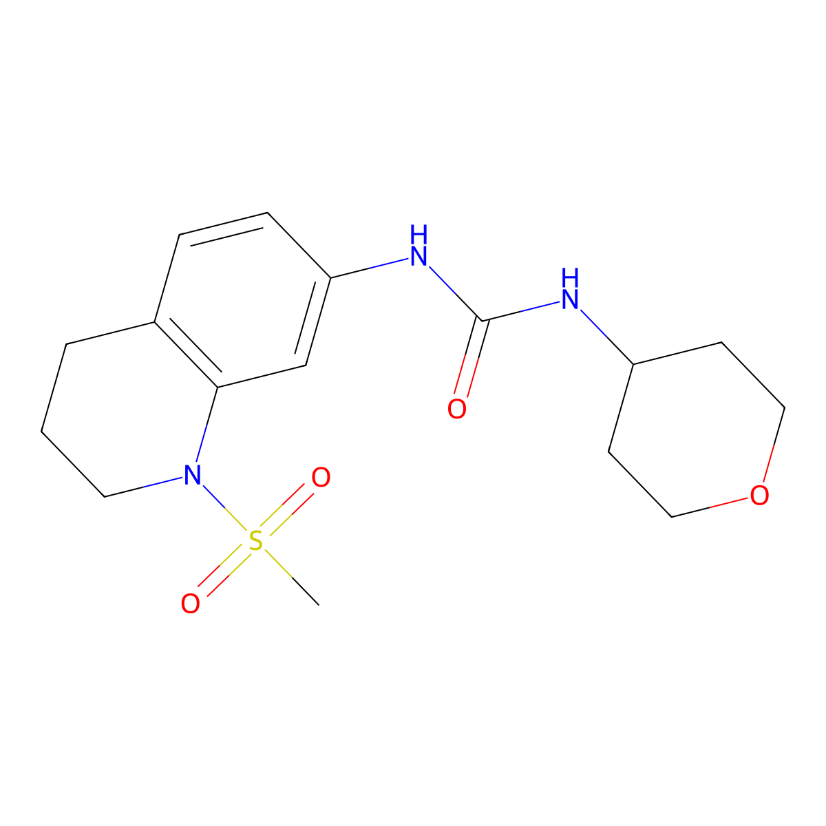 1-(1-(methylsulfonyl)-1,2,3,4-tetrahydroquinolin-7-yl)-3-(tetrahydro-2H-pyran-4-yl)urea molecular structure, CAS 1329313-81-6