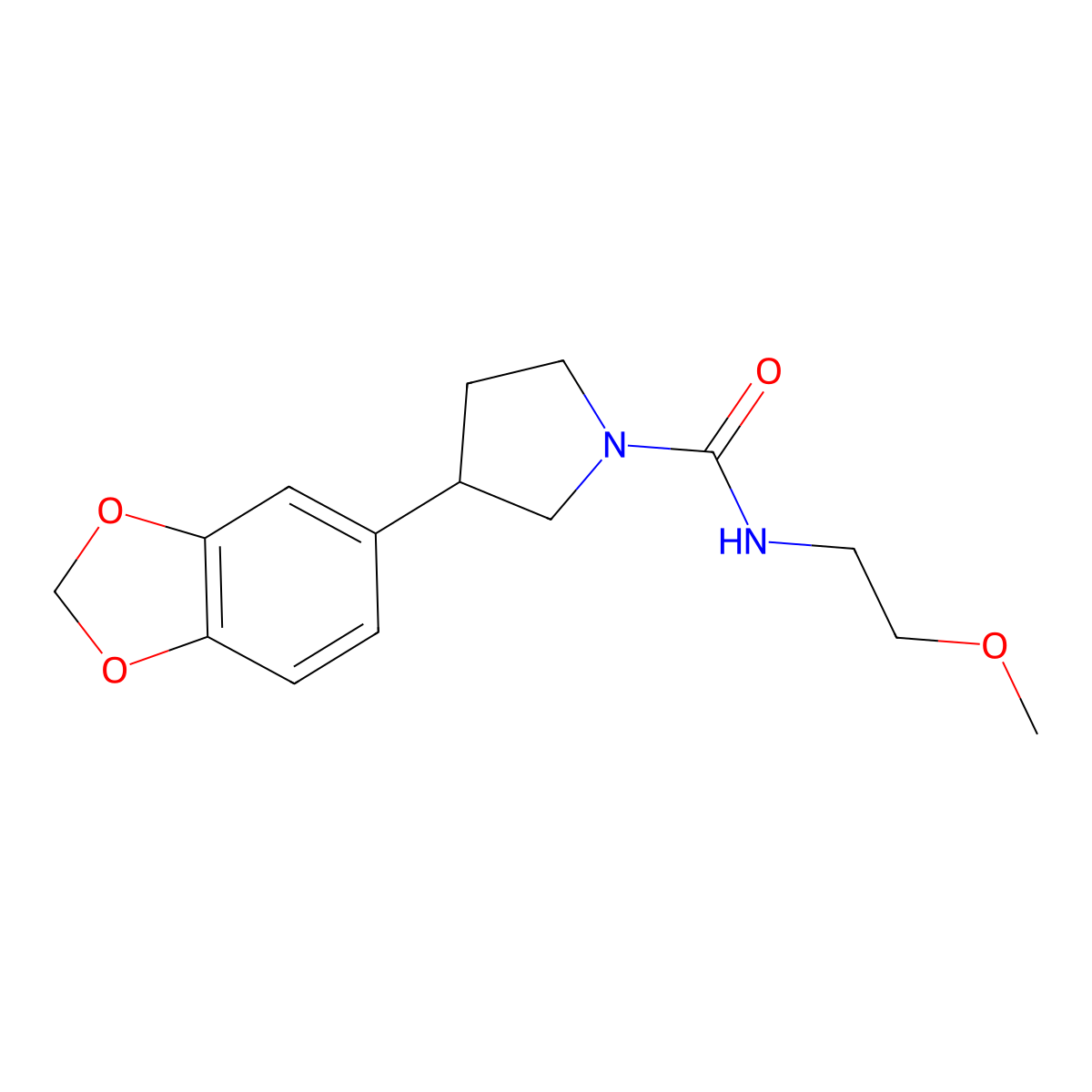 3-(benzo[d][1,3]dioxol-5-yl)-N-(2-methoxyethyl)pyrrolidine-1-carboxamide molecular structure, CAS 1329366-10-0