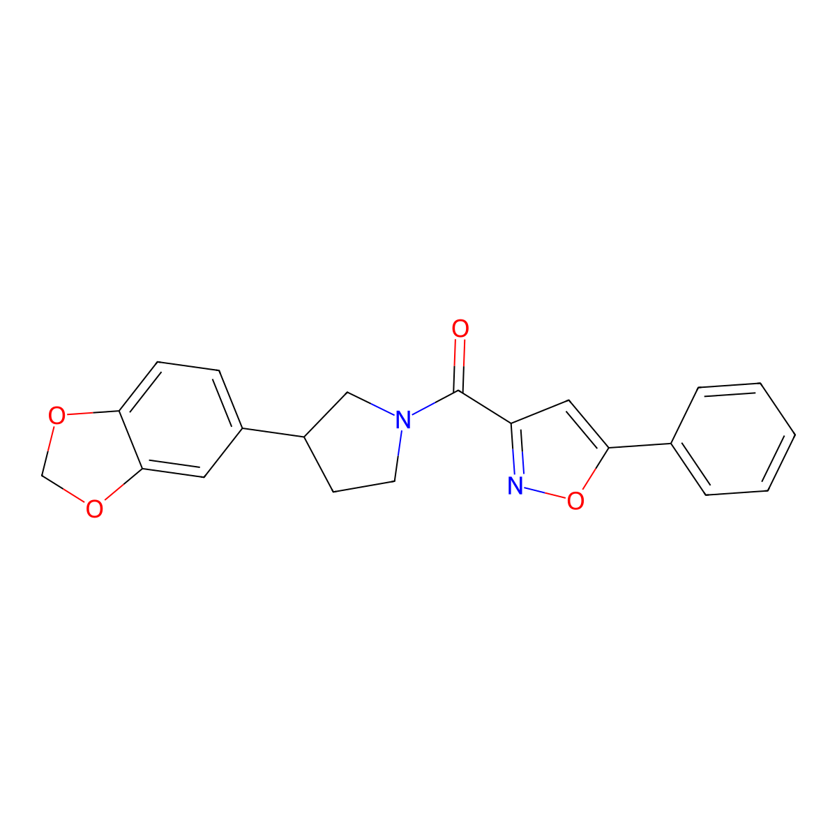 (3-(Benzo[d][1,3]dioxol-5-yl)pyrrolidin-1-yl)(5-phenylisoxazol-3-yl)methanone molecular structure, CAS 1329366-69-9