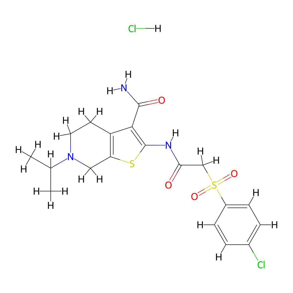 2-(2-((4-Chlorophenyl)sulfonyl)acetamido)-6-isopropyl-4,5,6,7-tetrahydrothieno[2,3-c]pyridine-3-carboxamide hydrochloride molecular structure, CAS 1329409-27-9