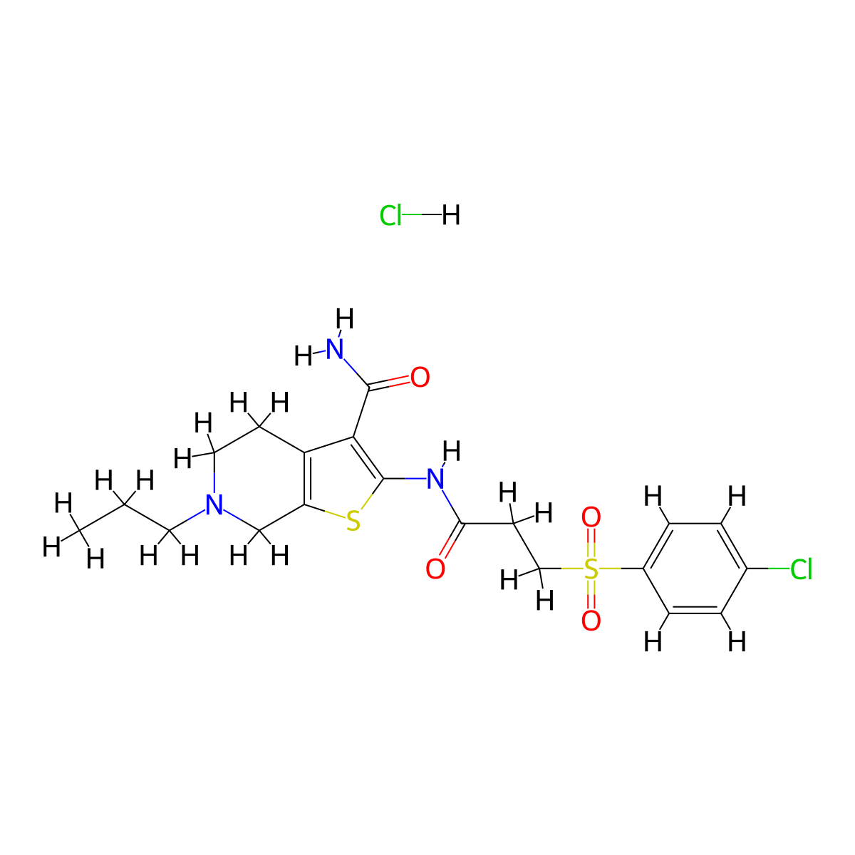 2-(3-((4-Chlorophenyl)sulfonyl)propanamido)-6-propyl-4,5,6,7-tetrahydrothieno[2,3-c]pyridine-3-carboxamide hydrochloride molecular structure, CAS 1329409-29-1