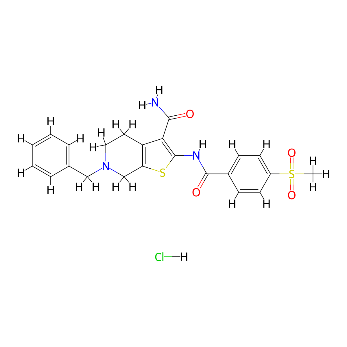6-Benzyl-2-(4-(methylsulfonyl)benzamido)-4,5,6,7-tetrahydrothieno[2,3-c]pyridine-3-carboxamide hydrochloride molecular structure, CAS 1329409-34-8