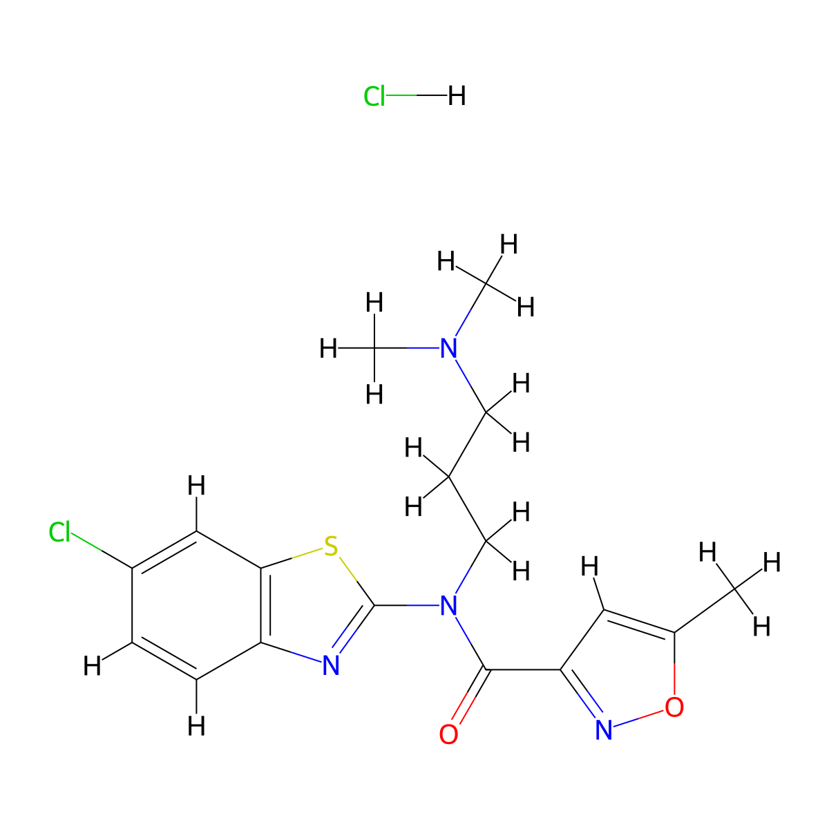 N-(6-chlorobenzo[d]thiazol-2-yl)-N-(3-(dimethylamino)propyl)-5-methylisoxazole-3-carboxamide hydrochloride molecular structure, CAS 1329438-44-9