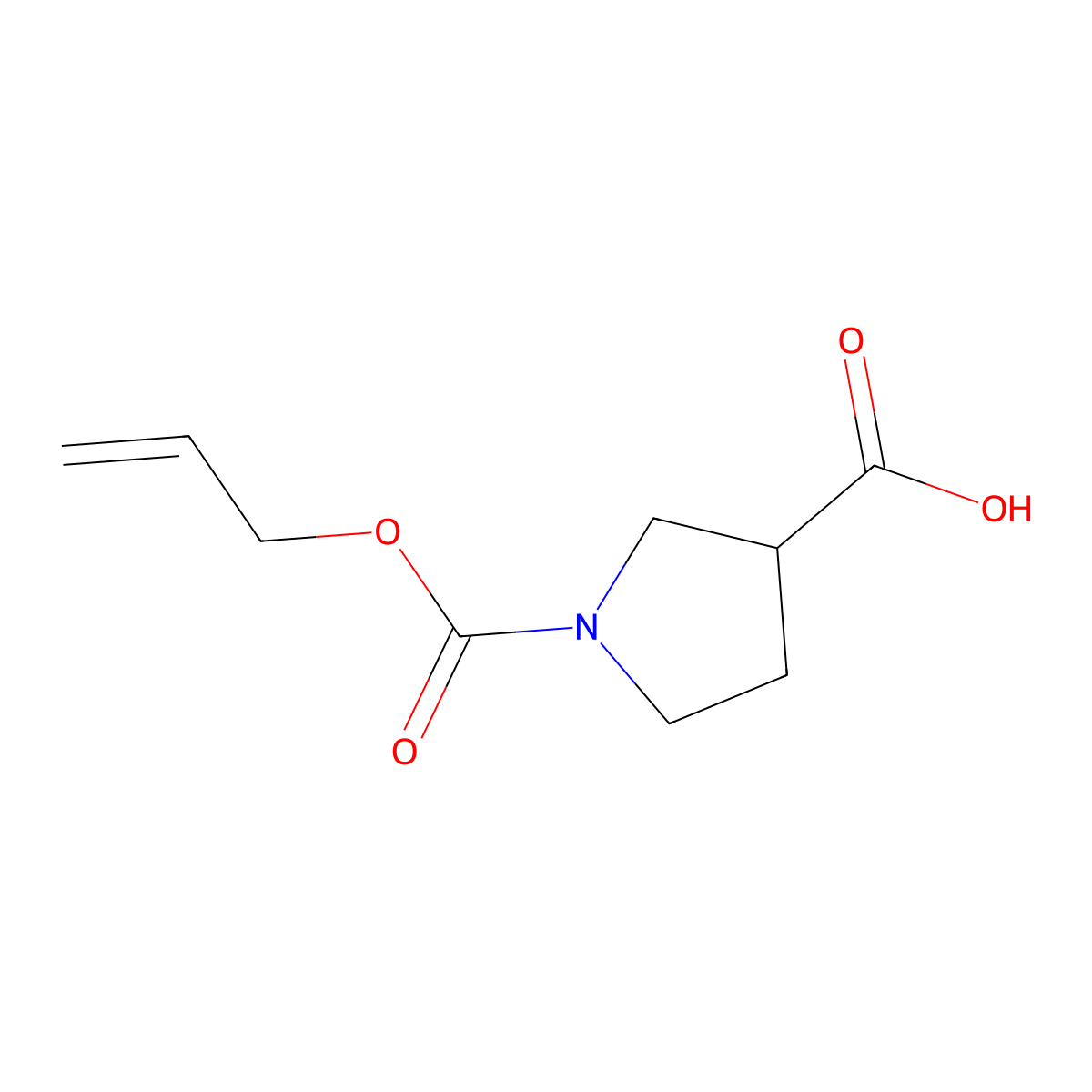 (3S)-1-[(prop-2-en-1-yloxy)carbonyl]pyrrolidine-3-carboxylic acid molecular structure, CAS 132945-79-0
