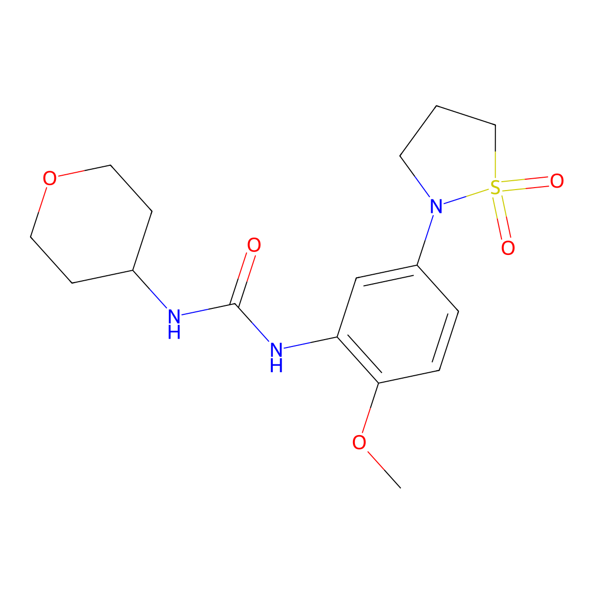1-(5-(1,1-dioxidoisothiazolidin-2-yl)-2-methoxyphenyl)-3-(tetrahydro-2H-pyran-4-yl)urea molecular structure, CAS 1329454-10-5