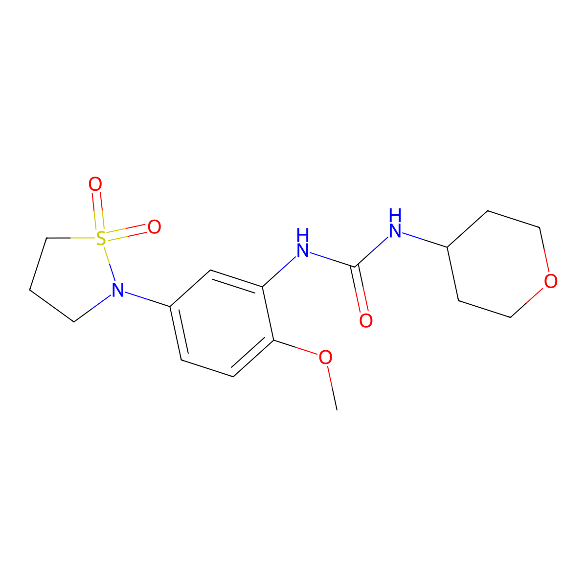 1-(5-(1,1-dioxidoisothiazolidin-2-yl)-2-methoxyphenyl)-3-(tetrahydro-2H-pyran-4-yl)urea molecular structure, CAS 1329454-10-5