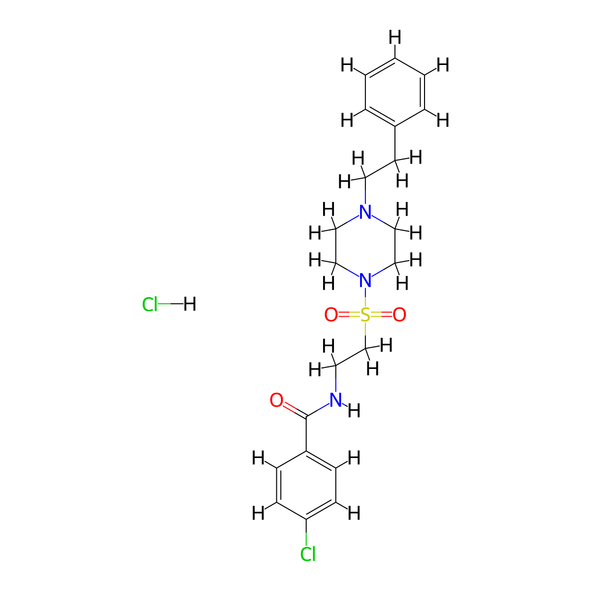 4-chloro-N-(2-((4-phenethylpiperazin-1-yl)sulfonyl)ethyl)benzamide hydrochloride molecular structure, CAS 1329459-99-5