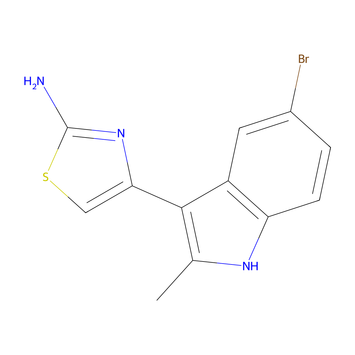 4-(5-bromo-2-methyl-1H-indol-3-yl)-1,3-thiazol-2-amine molecular structure, CAS 1329552-72-8