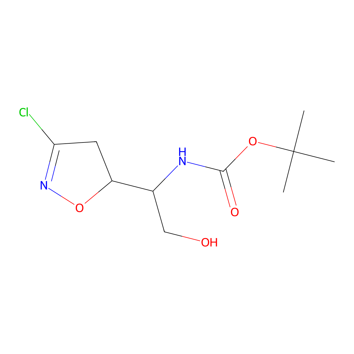 (R,R)-5-(1-Boc-amino-2-hydroxyethyl)-3-chloro-4,5-dihydroisoxazole molecular structure, CAS 1329611-55-3
