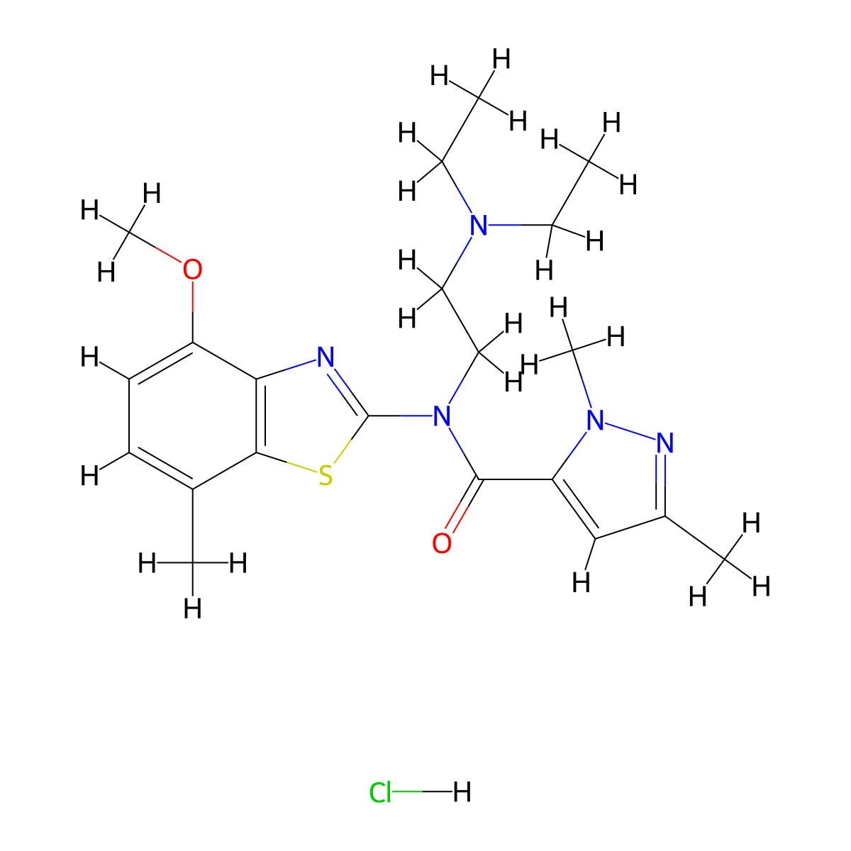 N-[2-(diethylamino)ethyl]-N-(4-methoxy-7-methyl-1,3-benzothiazol-2-yl)-1,3-dimethyl-1H-pyrazole-5-carboxamide hydrochloride molecular structure, CAS 1329625-10-6
