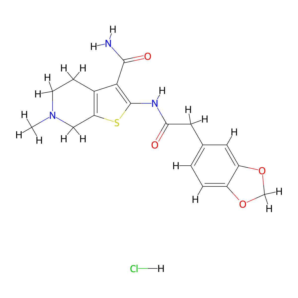 2-(2-(Benzo[d][1,3]dioxol-5-yl)acetamido)-6-methyl-4,5,6,7-tetrahydrothieno[2,3-c]pyridine-3-carboxamide hydrochloride molecular structure, CAS 1329626-14-3