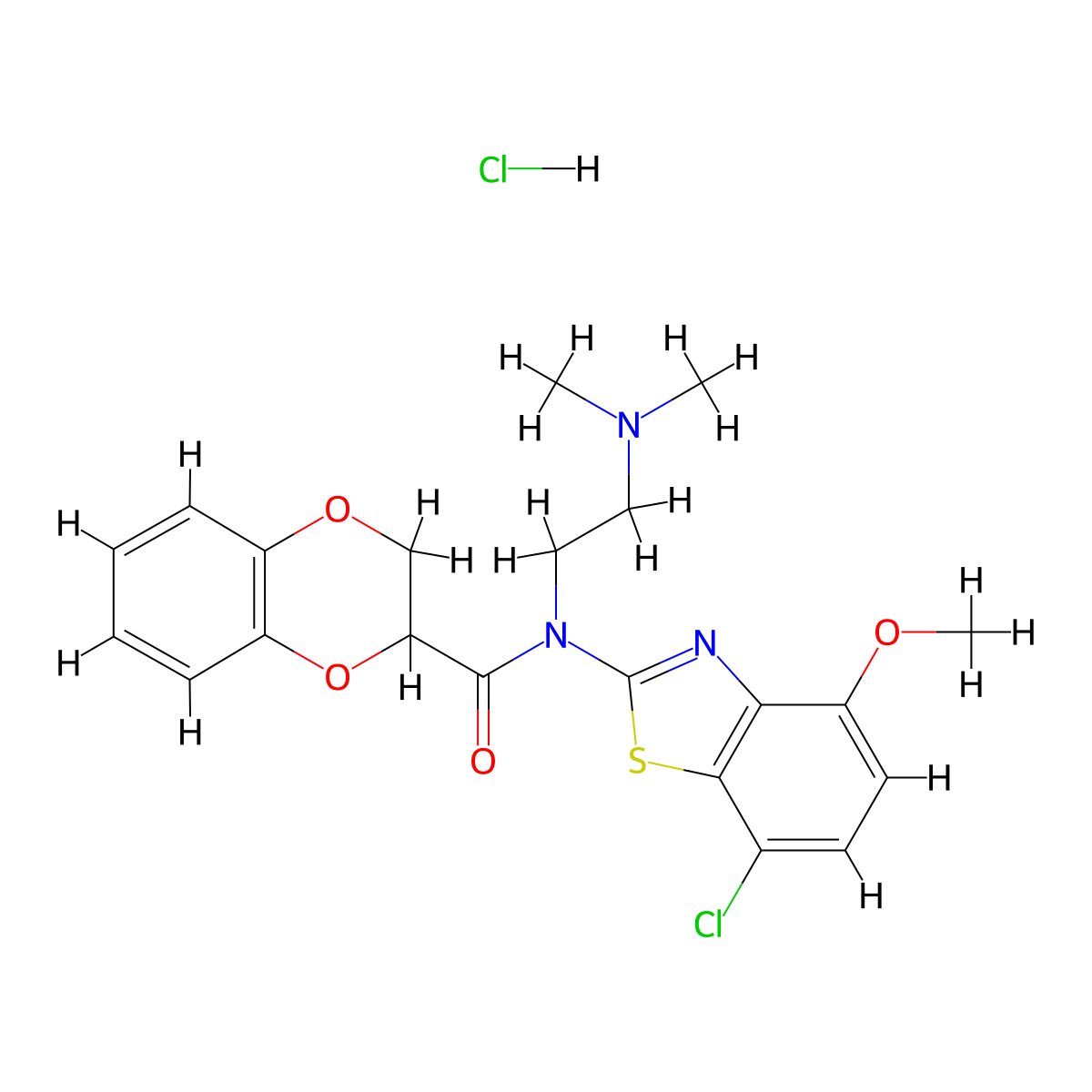 N-(7-chloro-4-methoxybenzo[d]thiazol-2-yl)-N-(2-(dimethylamino)ethyl)-2,3-dihydrobenzo[b][1,4]dioxine-2-carboxamide hydrochloride molecular structure, CAS 1329626-76-7