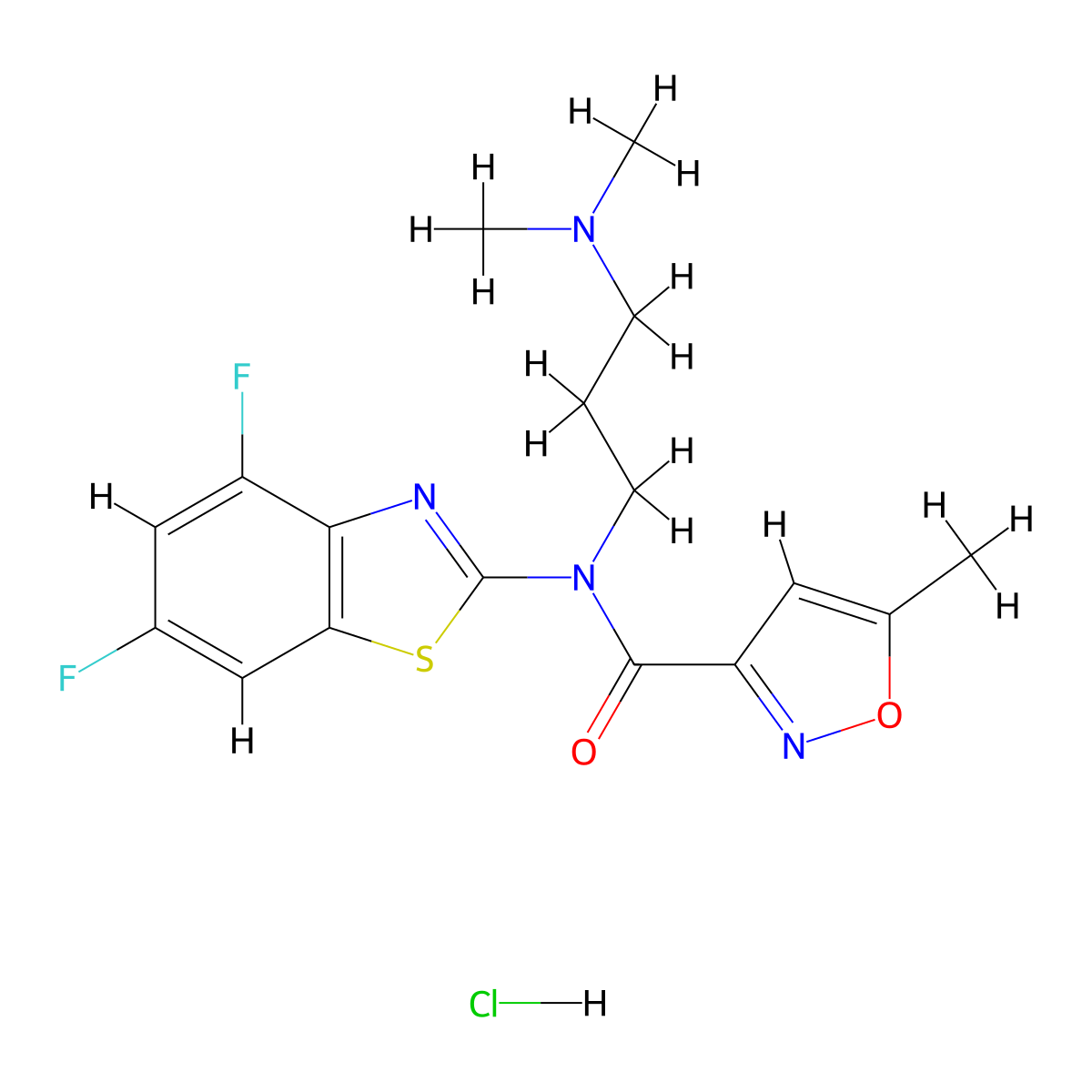 N-(4,6-difluorobenzo[d]thiazol-2-yl)-N-(3-(dimethylamino)propyl)-5-methylisoxazole-3-carboxamide hydrochloride molecular structure, CAS 1329626-91-6