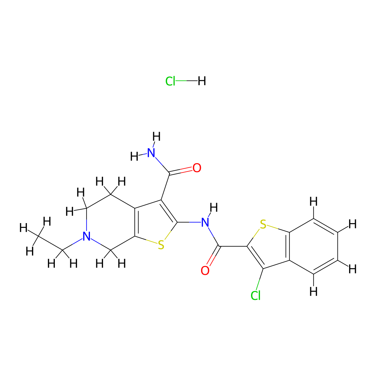 2-(3-Chlorobenzo[b]thiophene-2-carboxamido)-6-ethyl-4,5,6,7-tetrahydrothieno[2,3-c]pyridine-3-carboxamide hydrochloride molecular structure, CAS 1329627-19-1