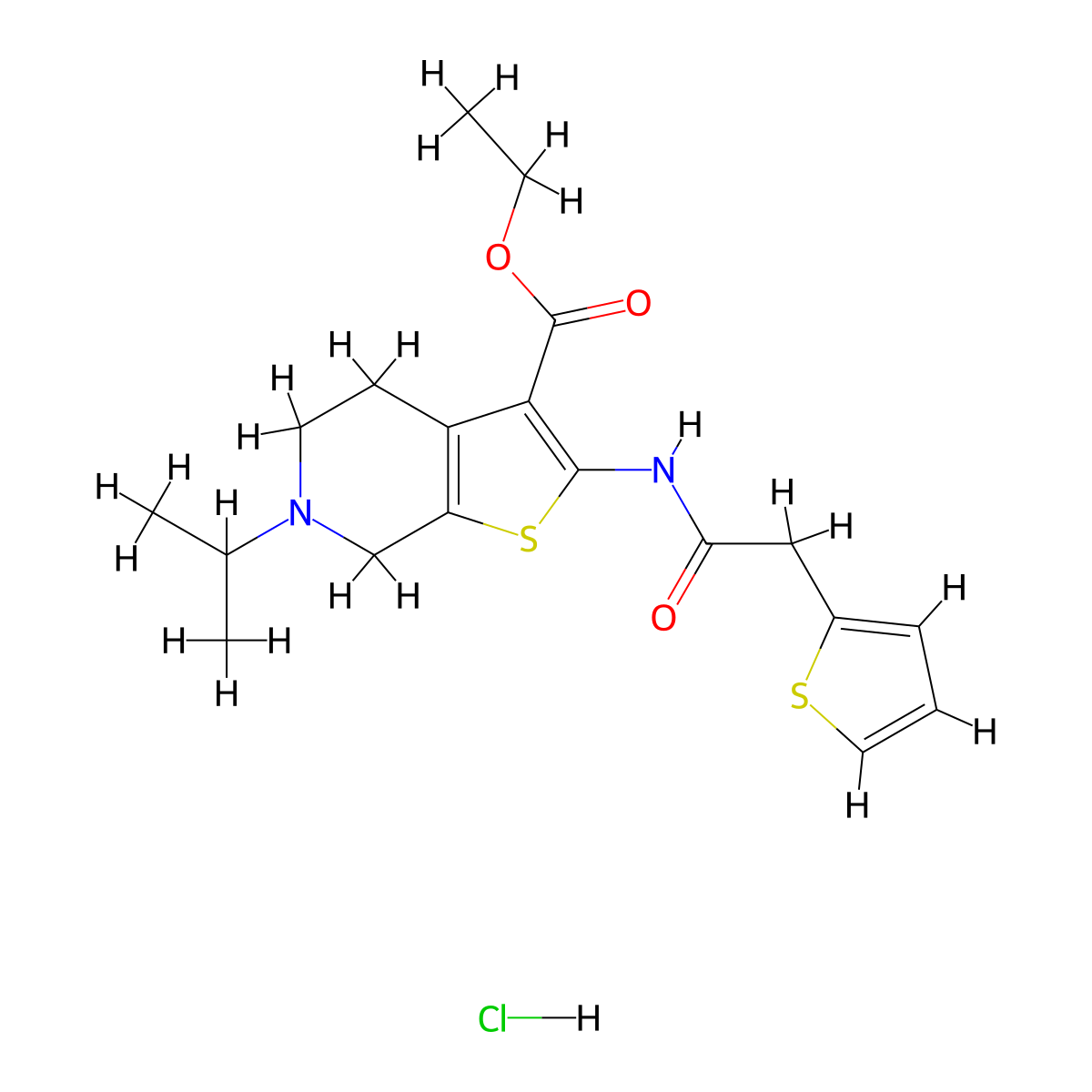 Ethyl 6-isopropyl-2-(2-(thiophen-2-yl)acetamido)-4,5,6,7-tetrahydrothieno[2,3-c]pyridine-3-carboxylate hydrochloride molecular structure, CAS 1329628-59-2