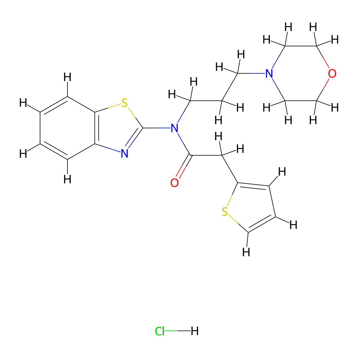 N-(benzo[d]thiazol-2-yl)-N-(3-morpholinopropyl)-2-(thiophen-2-yl)acetamide hydrochloride molecular structure, CAS 1329628-72-9
