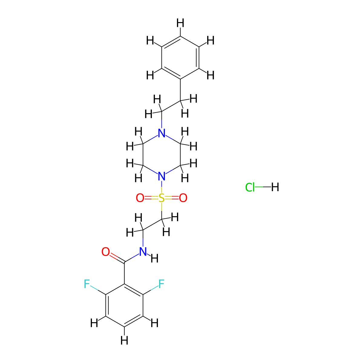 2,6-difluoro-N-(2-((4-phenethylpiperazin-1-yl)sulfonyl)ethyl)benzamide hydrochloride molecular structure, CAS 1329632-31-6