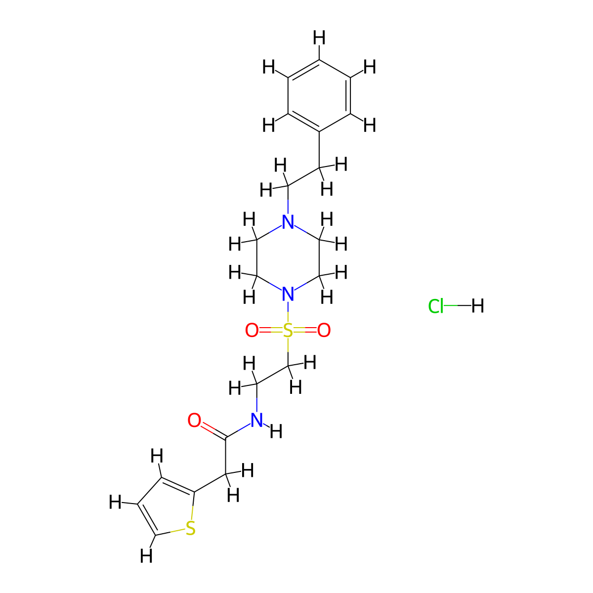 N-(2-((4-phenethylpiperazin-1-yl)sulfonyl)ethyl)-2-(thiophen-2-yl)acetamide hydrochloride molecular structure, CAS 1329632-36-1