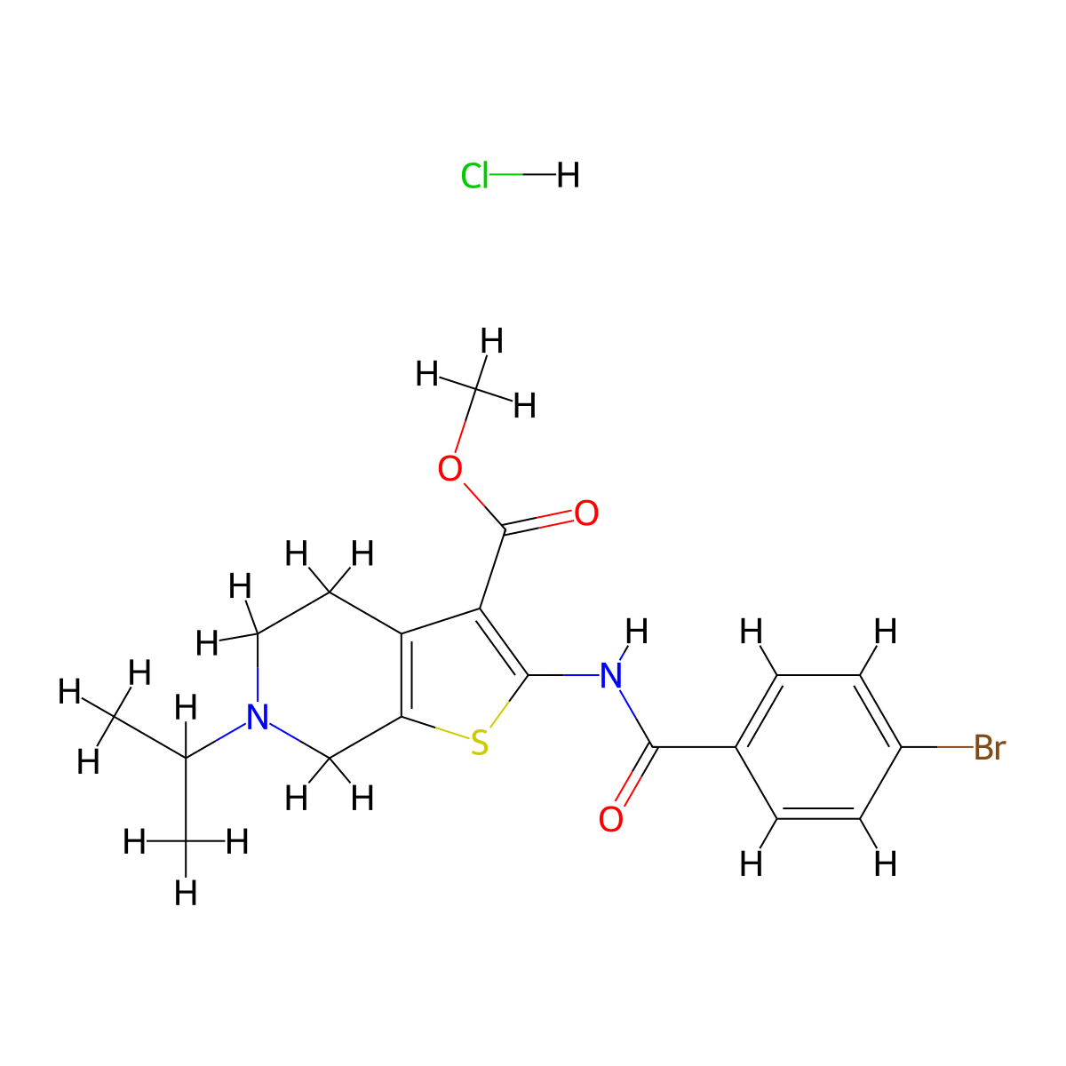 Methyl 2-(4-bromobenzamido)-6-isopropyl-4,5,6,7-tetrahydrothieno[2,3-c]pyridine-3-carboxylate hydrochloride molecular structure, CAS 1329632-95-2
