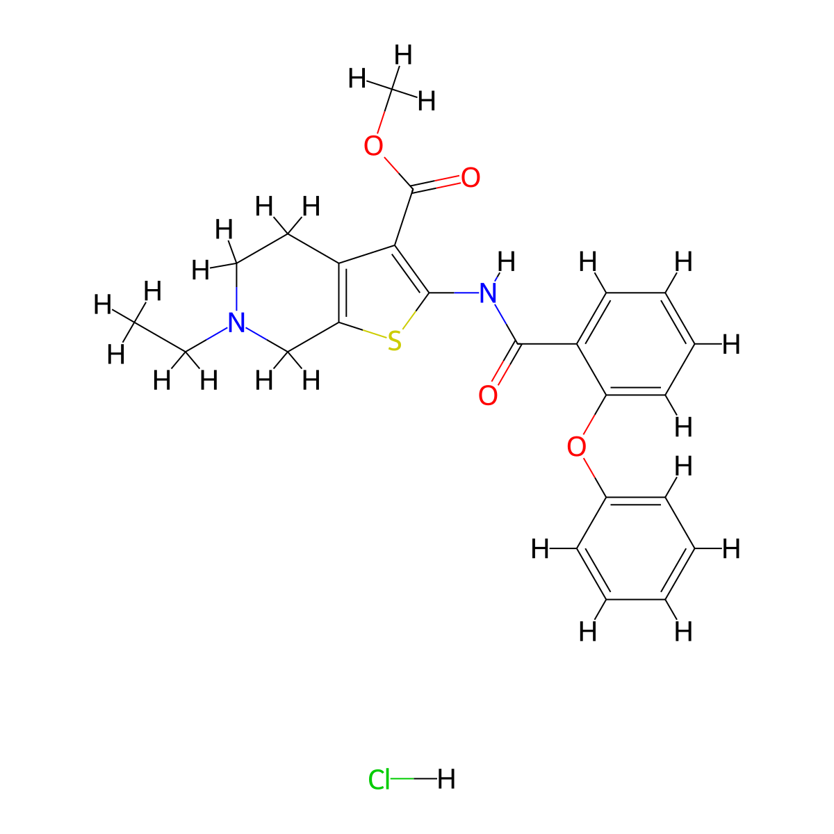Methyl 6-ethyl-2-(2-phenoxybenzamido)-4,5,6,7-tetrahydrothieno[2,3-c]pyridine-3-carboxylate hydrochloride molecular structure, CAS 1329633-04-6