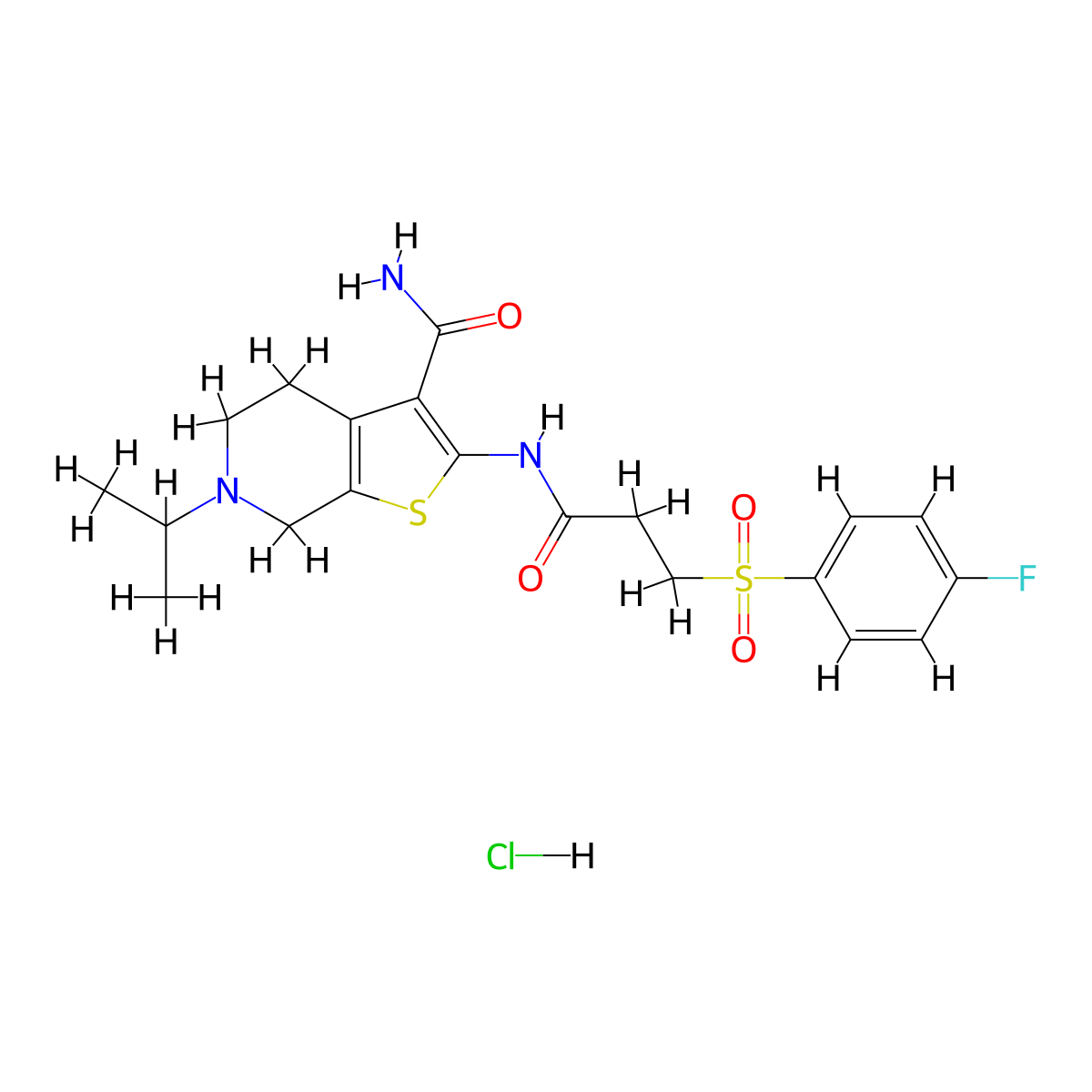 2-(3-((4-Fluorophenyl)sulfonyl)propanamido)-6-isopropyl-4,5,6,7-tetrahydrothieno[2,3-c]pyridine-3-carboxamide hydrochloride molecular structure, CAS 1329637-45-7