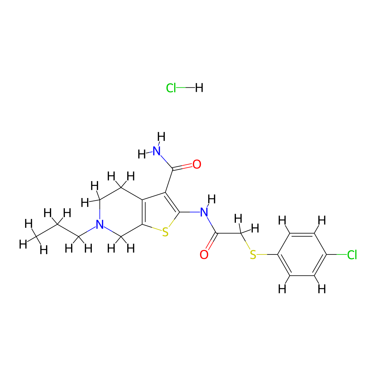 2-(2-((4-Chlorophenyl)thio)acetamido)-6-propyl-4,5,6,7-tetrahydrothieno[2,3-c]pyridine-3-carboxamide hydrochloride molecular structure, CAS 1329637-54-8