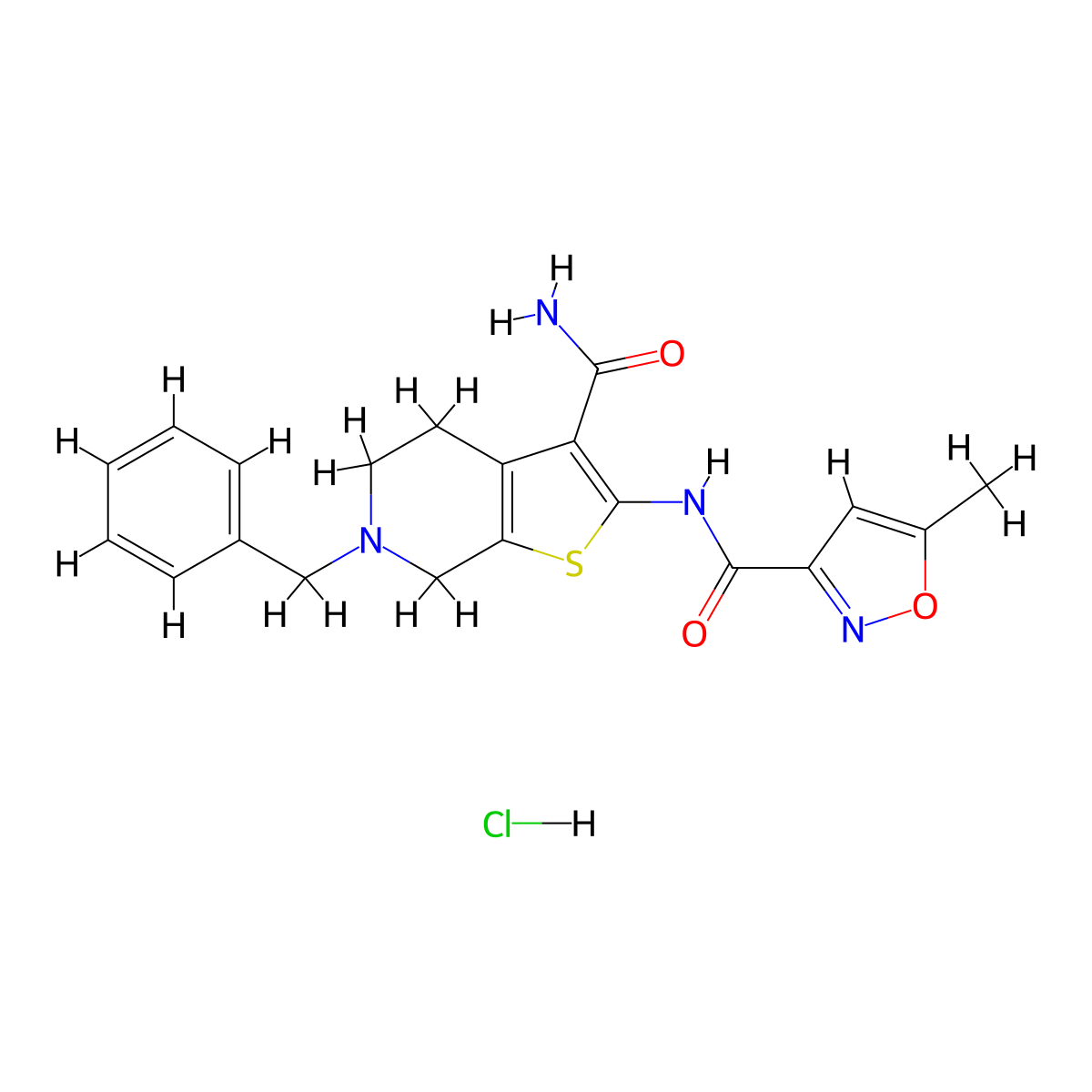 N-(6-benzyl-3-carbamoyl-4,5,6,7-tetrahydrothieno[2,3-c]pyridin-2-yl)-5-methylisoxazole-3-carboxamide hydrochloride molecular structure, CAS 1329637-94-6
